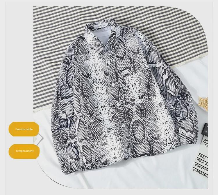 Korean Dark Mourning Snake Pattern Long Sleeve Shirt for Men - Spring/Autumn 2020