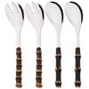 2/4pcs Black Bamboo Handle Dinnerware Set Mirror Stainless Steel Flatware Salad Fork Spoon Cutlery Set Western Kitchen Tableware