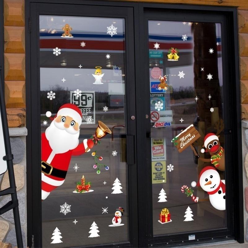 Adesivo Specchio Natalizio Cartone Animato Babbo Natale Alce Fiocco di Neve Adesivo da Parete in Vetro Decorazione Finestra Buon Natale Decorazione Adesivo Statico