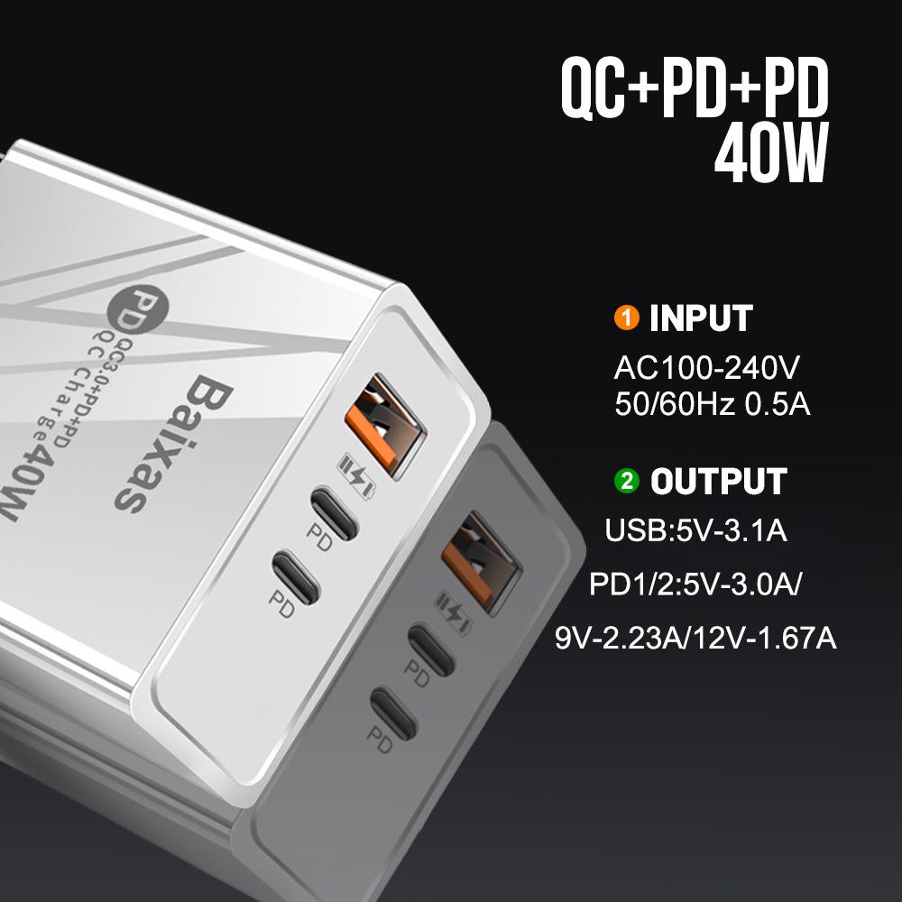 Universal Power Adapter Charger for US/EU/UK - 1U+2PD Standard.