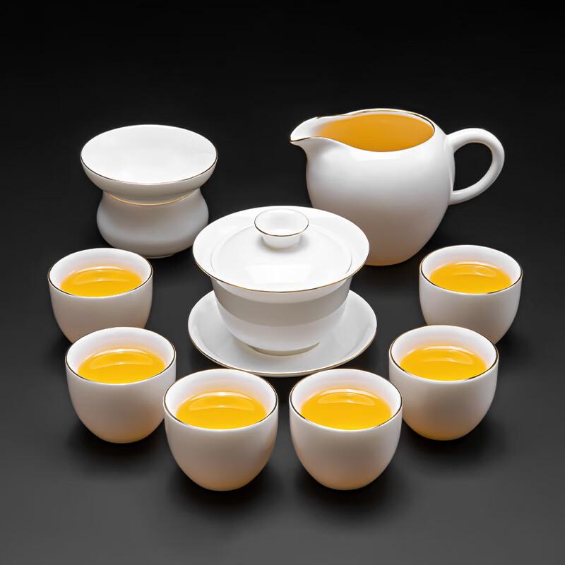 Leinuo Ruyu Gold-Painted Mutton Fat Jade Porcelain 9-Piece Tea Set