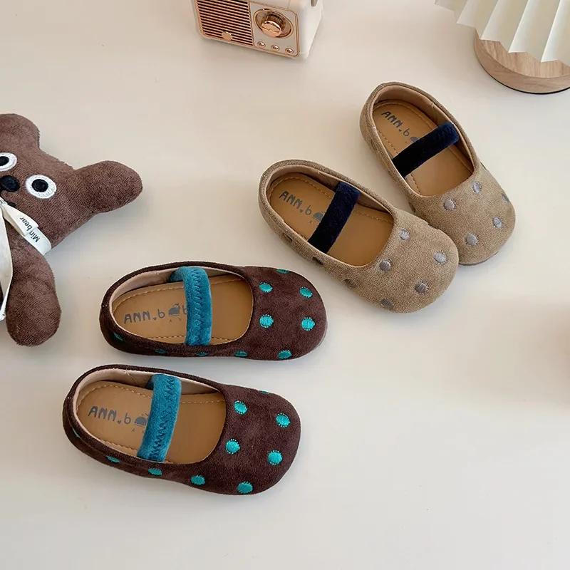 2024 Children Girls' Leather Shoes Autumn New Fashion Korean Style Cute Polka Dots Soft Bottom Anti-slippery Versatile Flats
