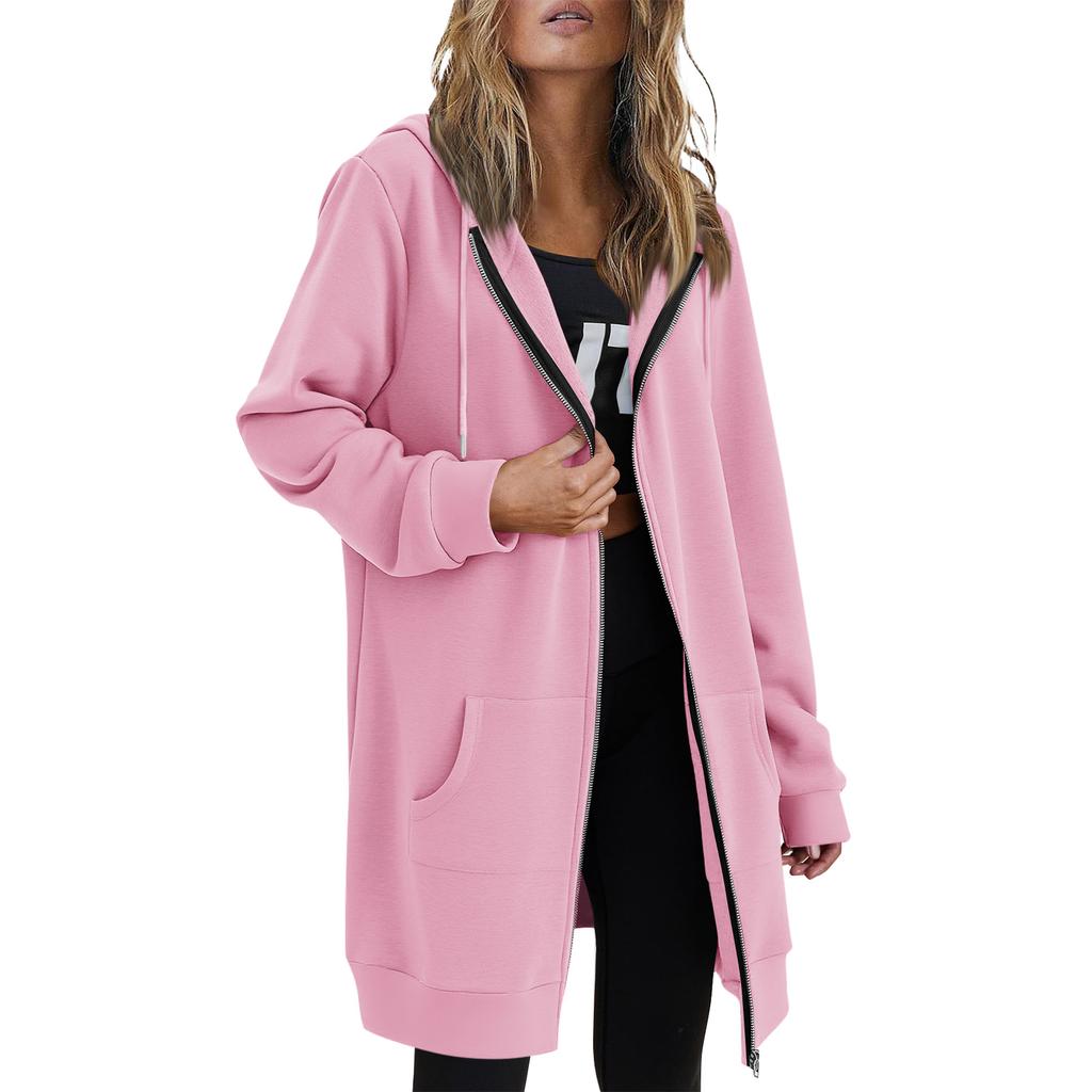 Women Casual Zip Up Fleece Hoodies Tunic Sweatshirt Long Hoodie Jacket