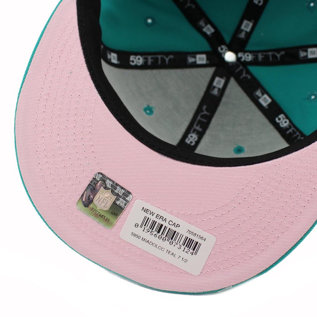 [New Era] Boné 59FIFTY Miami Dolphins NFL SUPER BOWL XIX FUNDO ROSA AJUSTADO TEAL MIAMI DOLPHINS Boné Super Bowl 5950 758 [Usado]