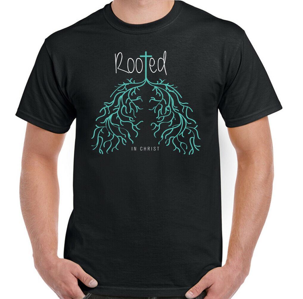 ROOTED IN CHRIST T-SHIRT Christian Religious God Jesus Religion Faith TEE TOP L