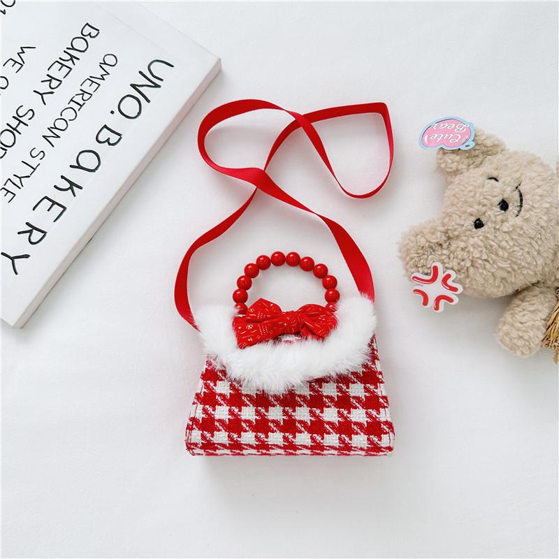 Cute Red Princess Style Children's Coin Bag With Charming Bow And Cartoon Design