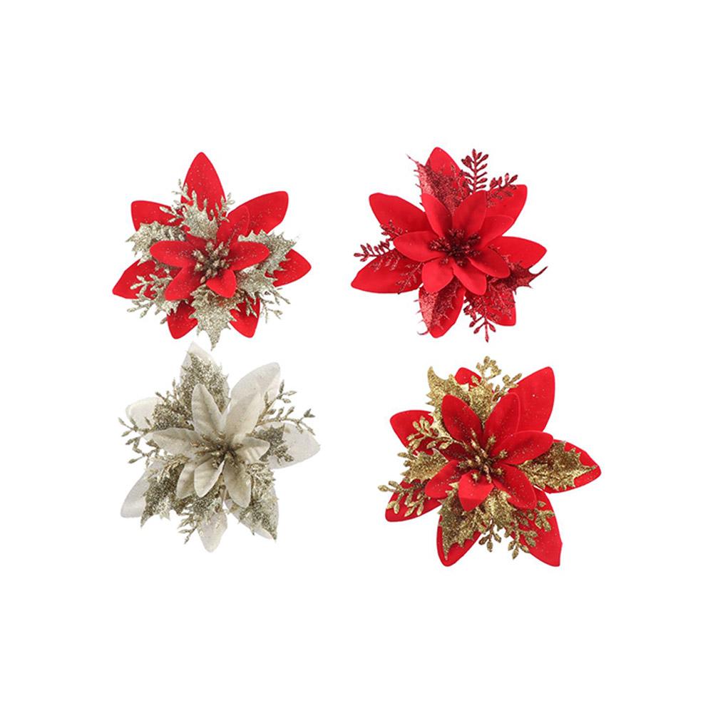 5pcs Fake Gold Powder Flower DIY Christmas Tree Decorations Christmas Tree