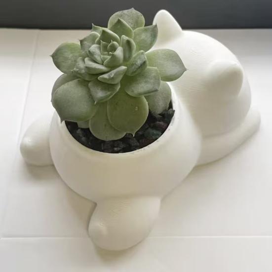 3D Printed Cat Planter Pot Lying Kitten Succulents Herb Plants Flower Pot Container for Indoor Outdoor Home Balcony Garden Decor