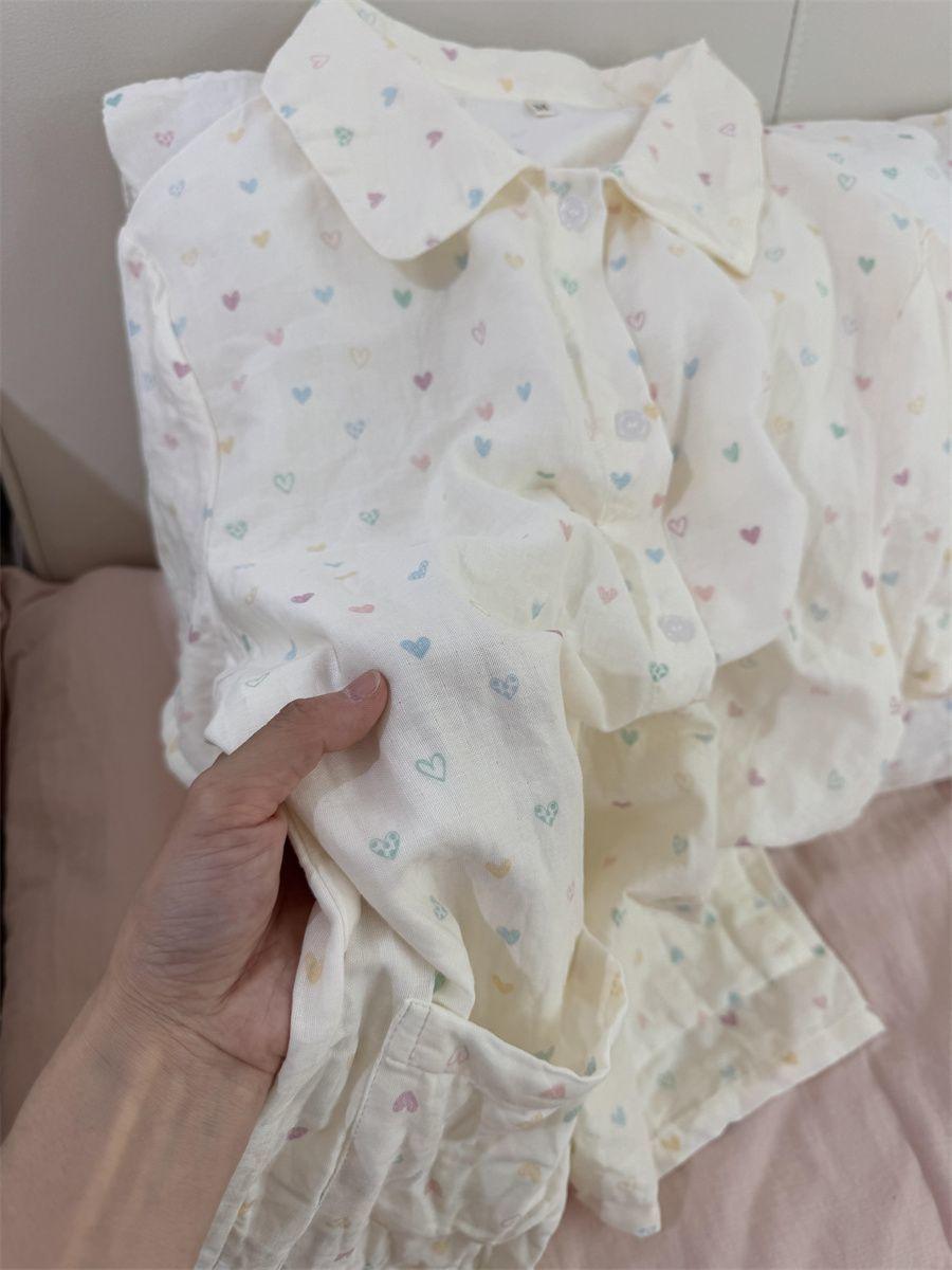 

Summer new models can go out pajamas short-sleeved shorts cardigan two-piece set of color polka dot simple style loungewear S