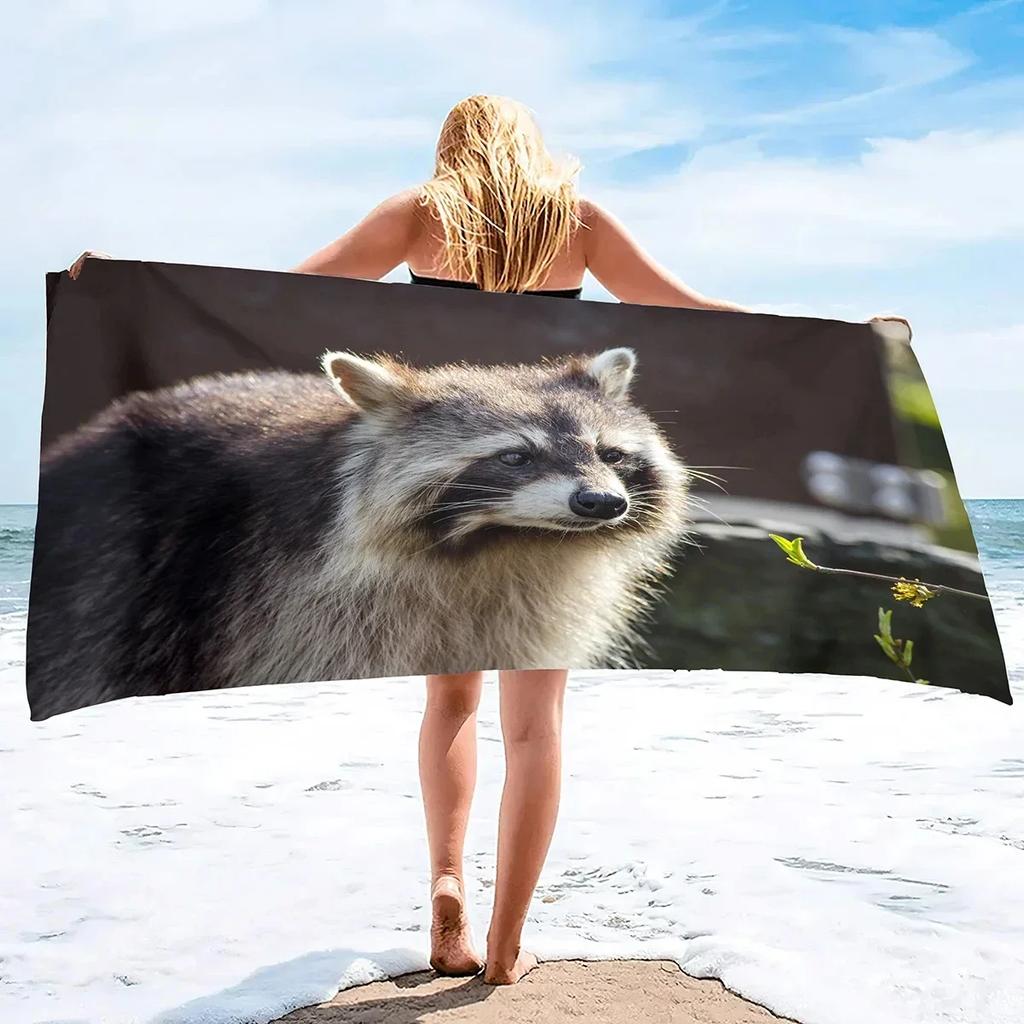 Süßes Waschbär Strandtuch Sandfrei Wildtier Badetuch für Spa Pool Sport Reisen Camping Mikrofaser Schnelltrocknend Badeanzugabdeckung
