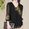 Chic Embroidered Spring Summer Loose Tops Fashionable Casual V-neck Design Shirts for Women