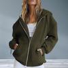 Hoodie Women Long Sleeves Zipper Casual Outerwear Solid Color Warm Cardigan Autumn Winter Drawstring Loose