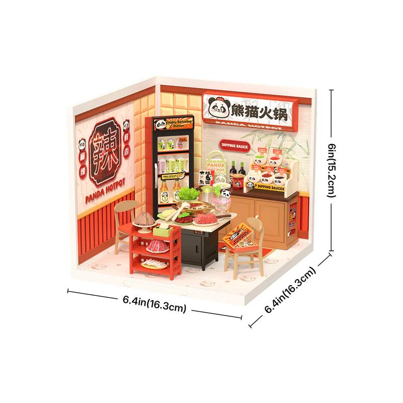 Robotime Super Creator DIY Miniature House Kit Model Kits for Adult to Build Home Desk Bookshelf Decoration Hong Kong Bites Cafe