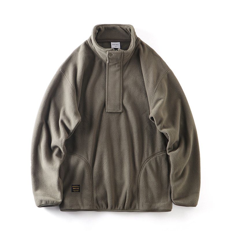 American vintage Heavy Half Zipper Stand Collar Hoodie Men s Autumn and Winter Fleece-lined Thickened Foreign Trade Cattle Goods Leisure Outerwear Army Green XL