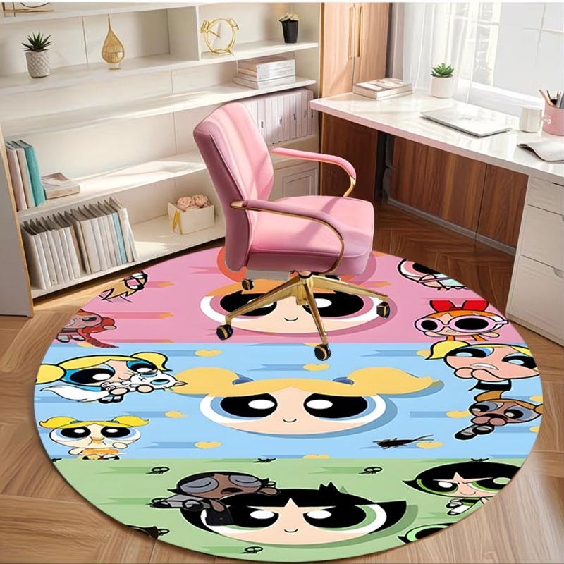 The Powerpuff Girls Print Round Rug, Washable Floor Carpet, For Entryway Dorm Laundry Room Office Study, Home Decor Birthday Christmas Gift