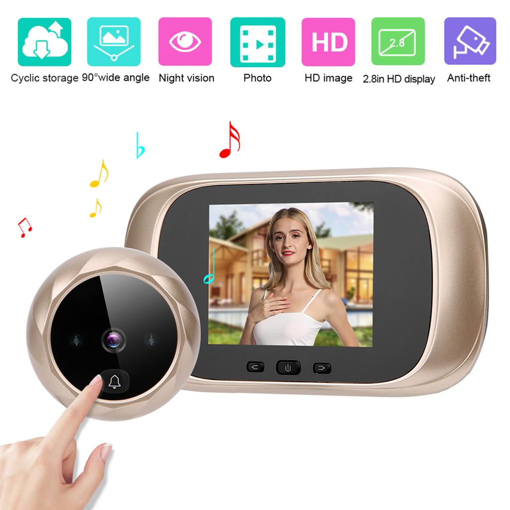 Visor de Porta Visual LCD TFT de 2,8 polegadas Visão Noturna IR Câmera de Armazenamento Cíclico Campainha Ding Dong Controle de Acesso Inteligente