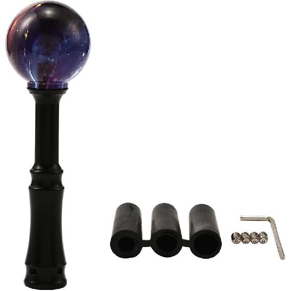 

Round Ball Gear Shift Knobs, Universal Purple Starry Sky Style Long Lever Shifter Knob 5 Speed for Manual Vehicles with 3 Adapters (Purple)