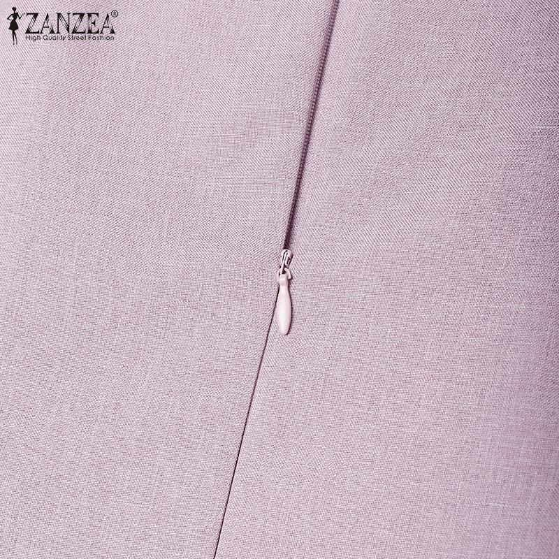 ZANZEA Women Casual Round Neck Solid Color Summer Short Sleeve Dress