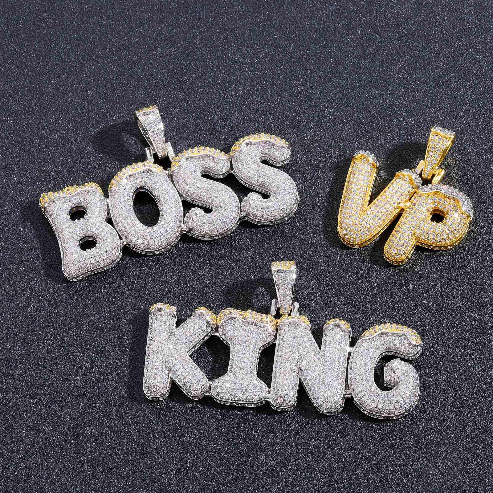 European & American Custom Two-color Letter Pendant Necklace with Copper Zircon 1 Letter золотой