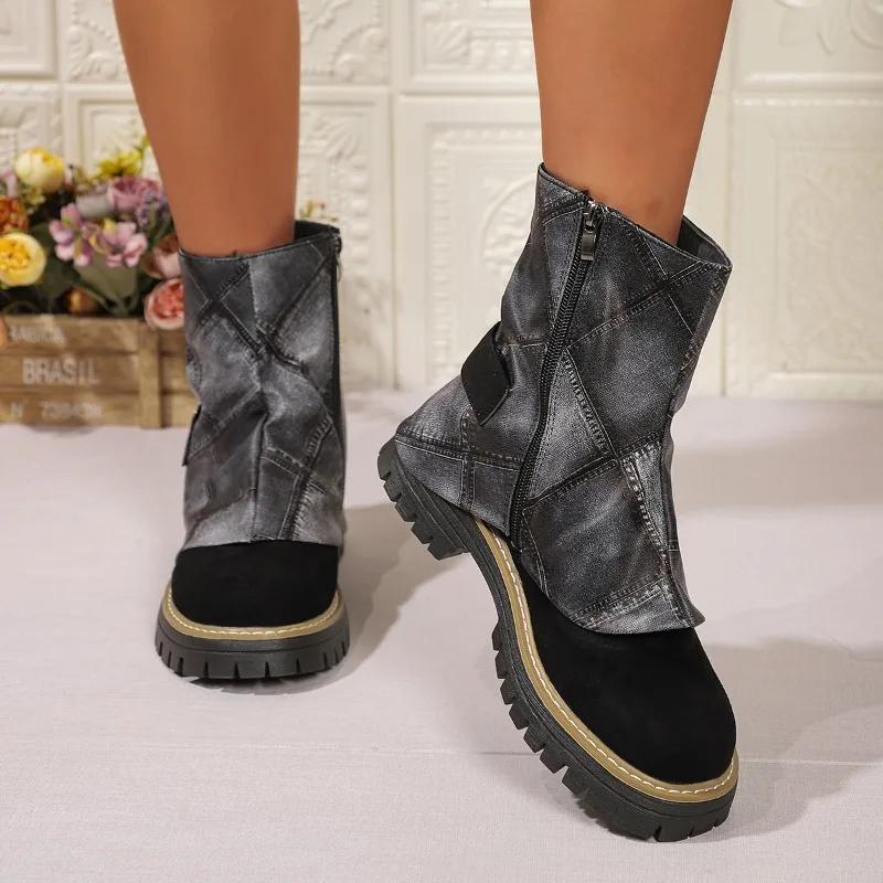 

Модная дизайнерская обувь для женщин 2024 Новая уличная мода Женские парусиновые ботинки Повседневные и универсальные ботинки на толстой подошве в готическом стиле Zapatos Mujer 43 чёрный
