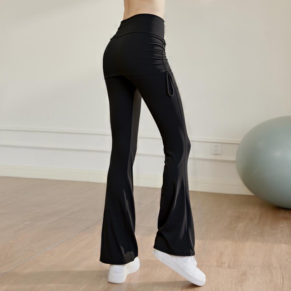 Women's Flared Yoga Pants - 2026 Spring/Summer Drawstring Dance & Pilates Pants with Butt Cover