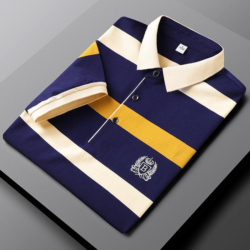 

2021 Men s Striped Short Sleeve Polo Shirt - Casual Summer Trend 3XL жёлтый/синий