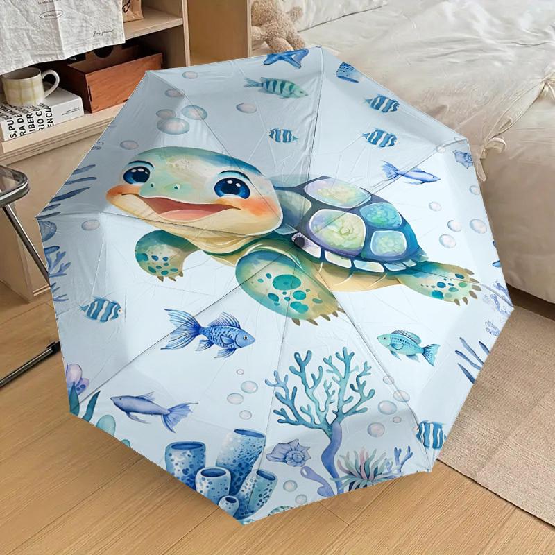 1PC Turtle Ocean Umbrella-8-Rib Reinforced, Automatic Open, Lightweight & Durable, Fashion Accessory for Outdoor, J0378