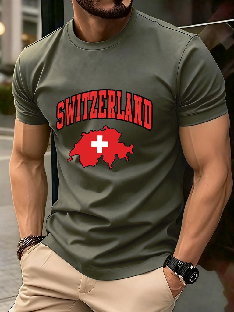 Switzerland Swiss Flag Prints Cotton TShirts Mens Summer Soft Oversized T Shirt ONeck Short Sleeve Tops Basic Male Clothes