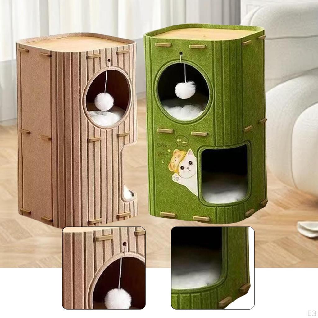 Cat House Bed for Indoor Cats 2 Tiered Nest Sleeping Play Comfortable Prevents Furniture Damage with