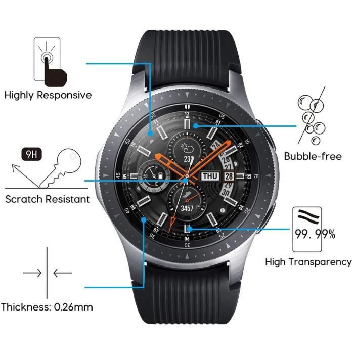 Verre Trempé pour Samsung Galaxy Watch 46mm - PHONILLICO - Film Vitre Protection Ecran - Pack 2 - Transparent