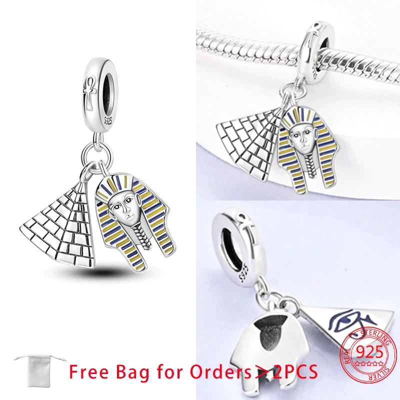 Copper Travel Series Pharaoh Pyramid Tower Anchor Plane Suitcase Charms Beads Pendant Fit Women Jewelry Bracelet Fine Gift