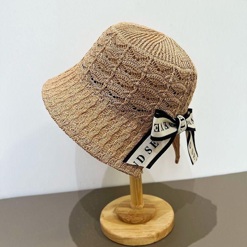 Color Matching Bucket Hat Women's Sweet Bow Hollow Breathable Basin Hat Spring and Summer Sun Protection Hat