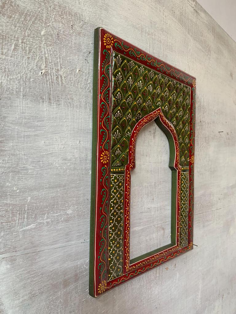 Hand-Painted Wooden Jharokha Frame: Indian Wall Hanging Decor