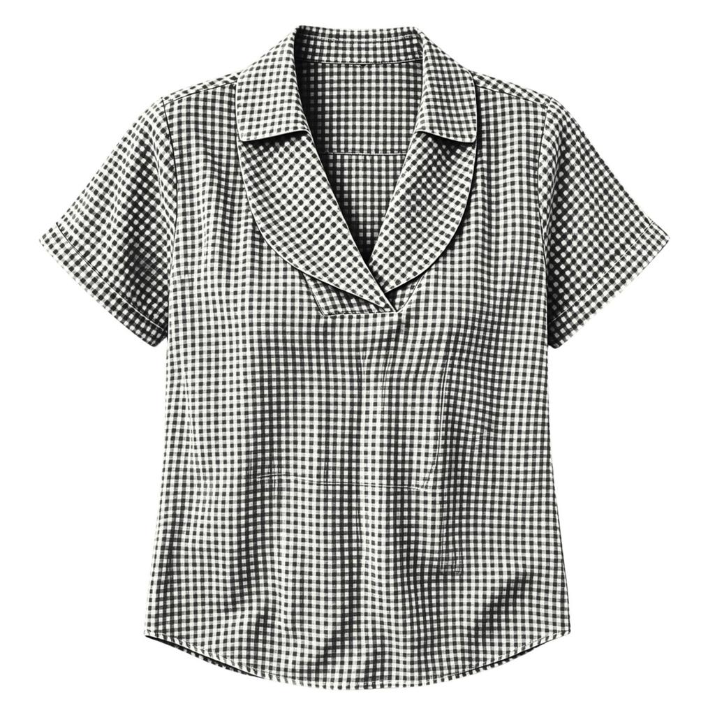 Women's Casual Plaid V-Neck Lapel Short Sleeve Blouse - Loose Fit Top for Everyday Wear