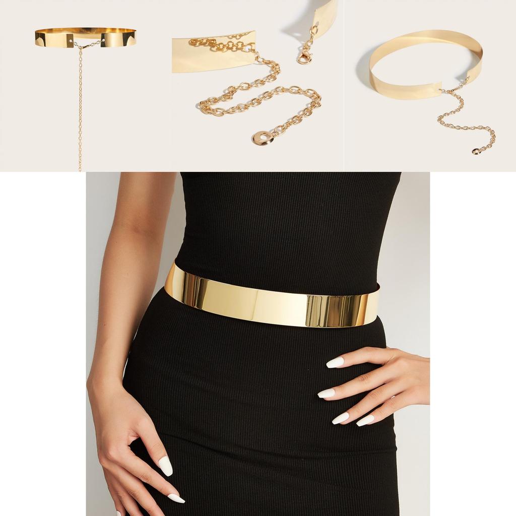 Gold Metal Belt With Lobster Clasp And Extended Chain For Daily Fashion Accessory