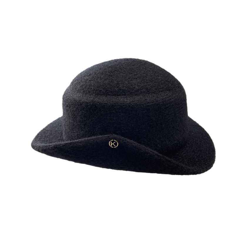 French Hepburn Style Elegant White Top Hat Autumn And Winter Thousand Gold Wind Big Head Circumference Retro Wool, Showing Face Small Bucket Hat