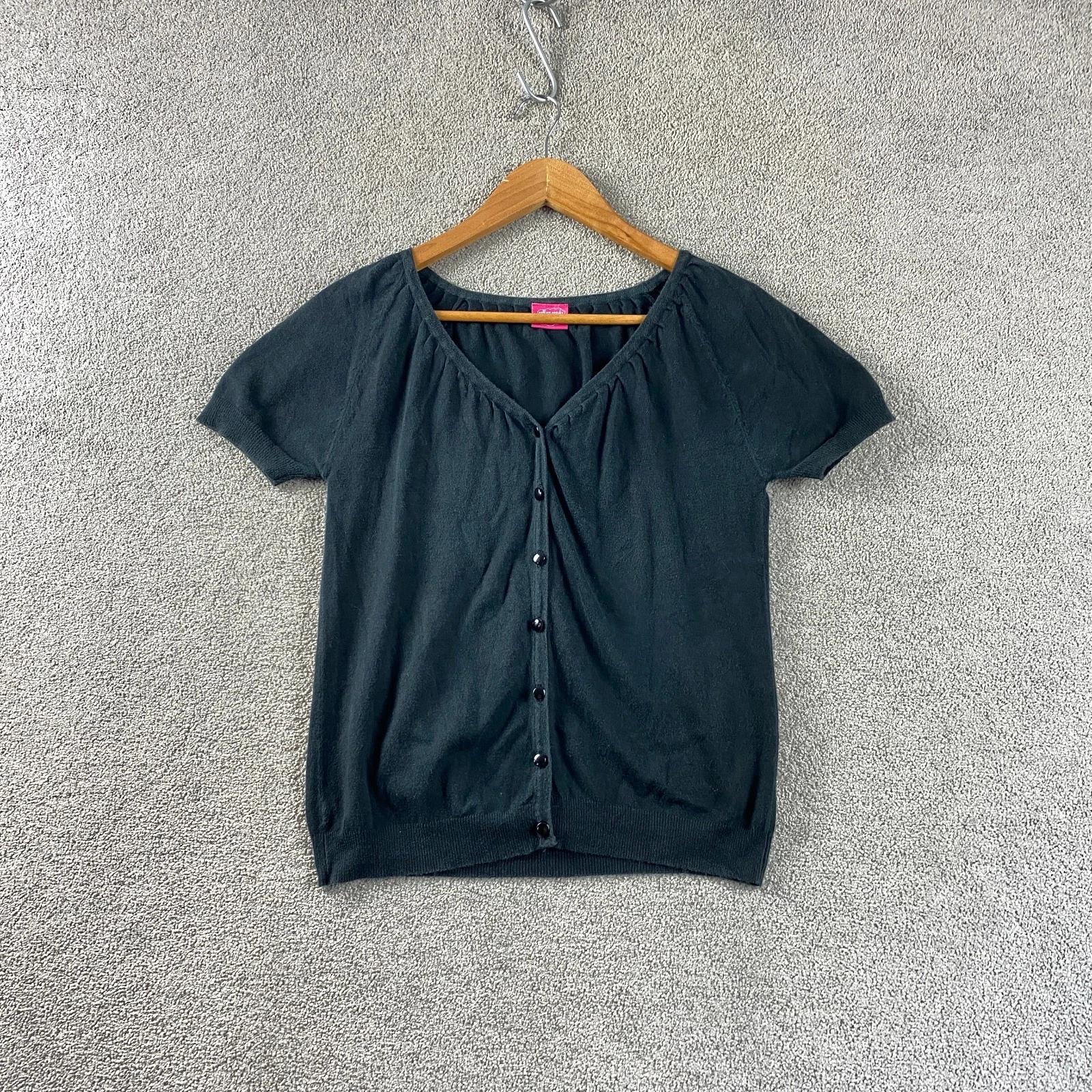 

Vintage y2k T Shirt Womens Size 8 Black Knit USA Button Up Blouse V-Neck 2XL