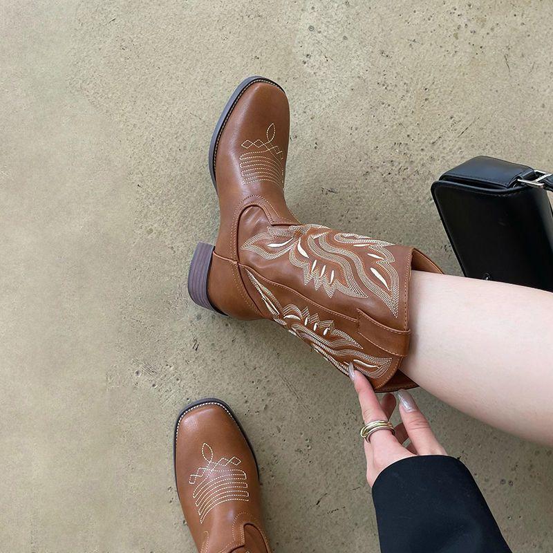 Xinjiang Xizang grassland travel wear women's boots western cowboy boots women's summer mid tube retro boots