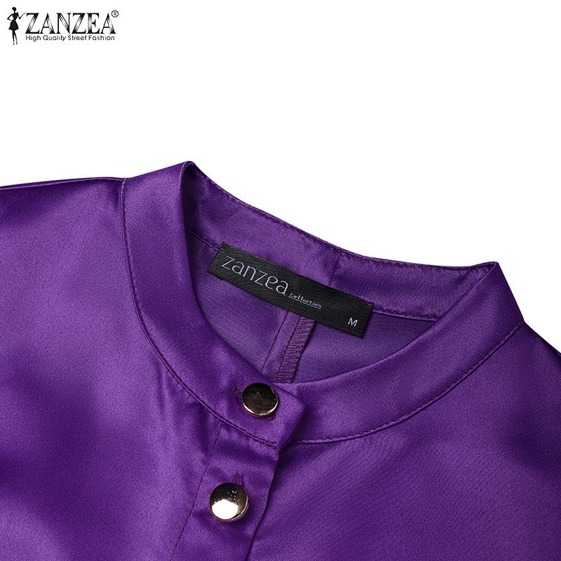 ZANZEA Women Casual Stand Collar 3/4 Sleeve Loose Long Dress