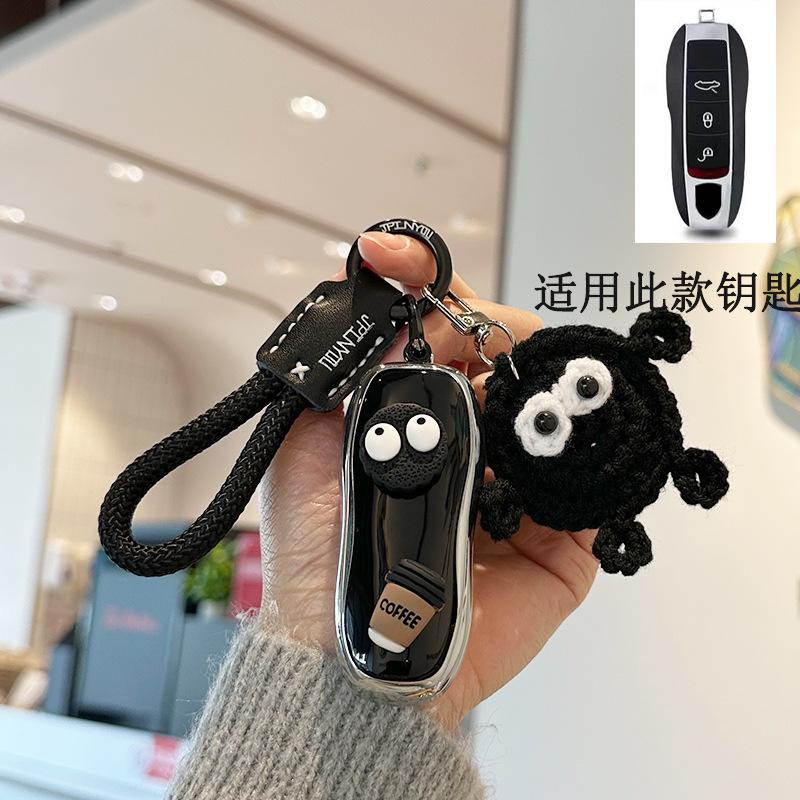 

Tpu Car Key Case Remote Cover Shell Holder Chain Protector Fob For Porsche Taycan Panamera Macan Cayenne Hybird 718 911 Boxster