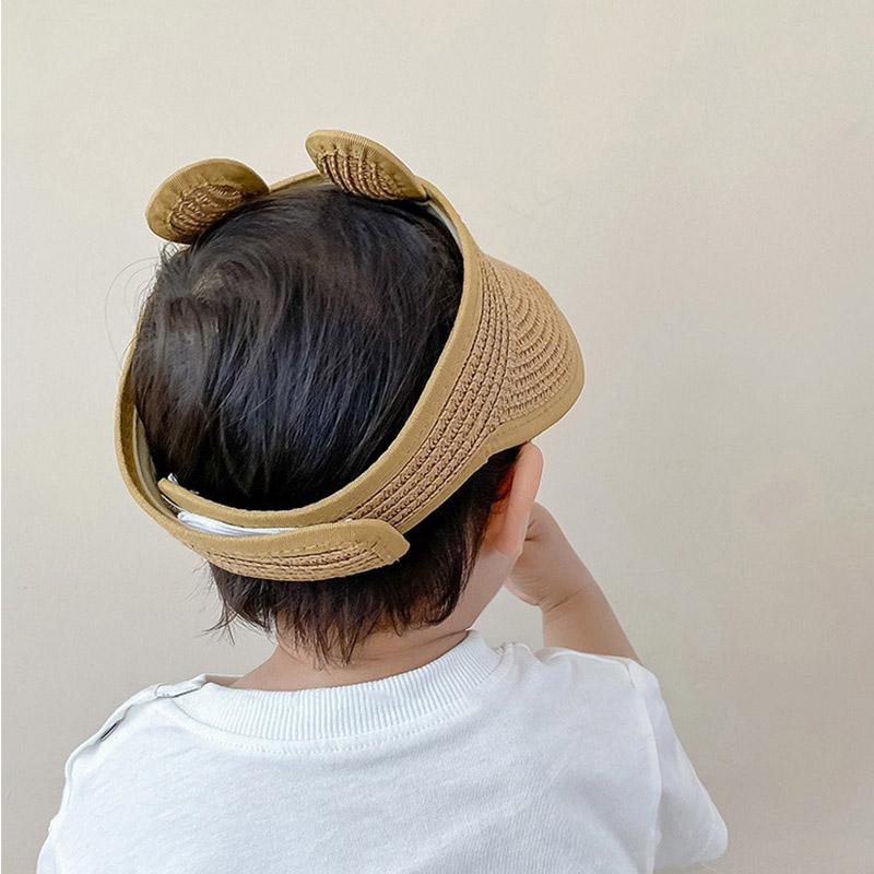 Cartoon Empty Top Straw Hat Baby Summer Wide Brim Sun Protection Cap with Ears Outdoor Anti-UV Kids Boy Girl Visor Caps