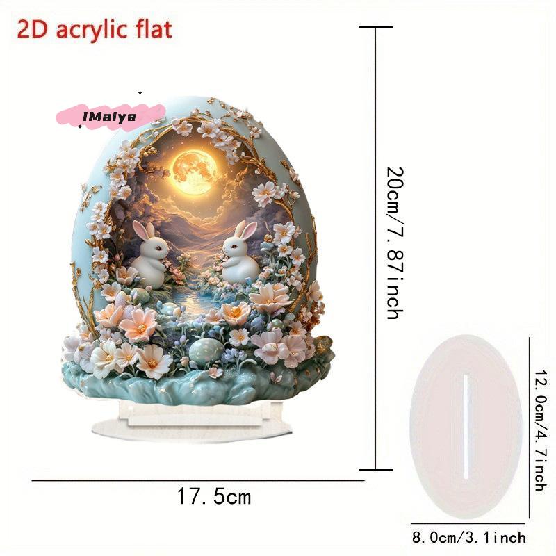 M-Easter Egg Shaped Cottage Rabbit Acrylic Ornament 2D Flat Cute Rabbit Desktop Ornament Easter Gift