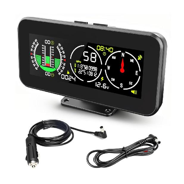 

M60 Car Inclinometer for Off-Road SUV Vehicles, MPH KMH GPS Speedometer with Compass, Multifunctional Digital HUD Level Tilt Gauge Angle Slope Meter M60
