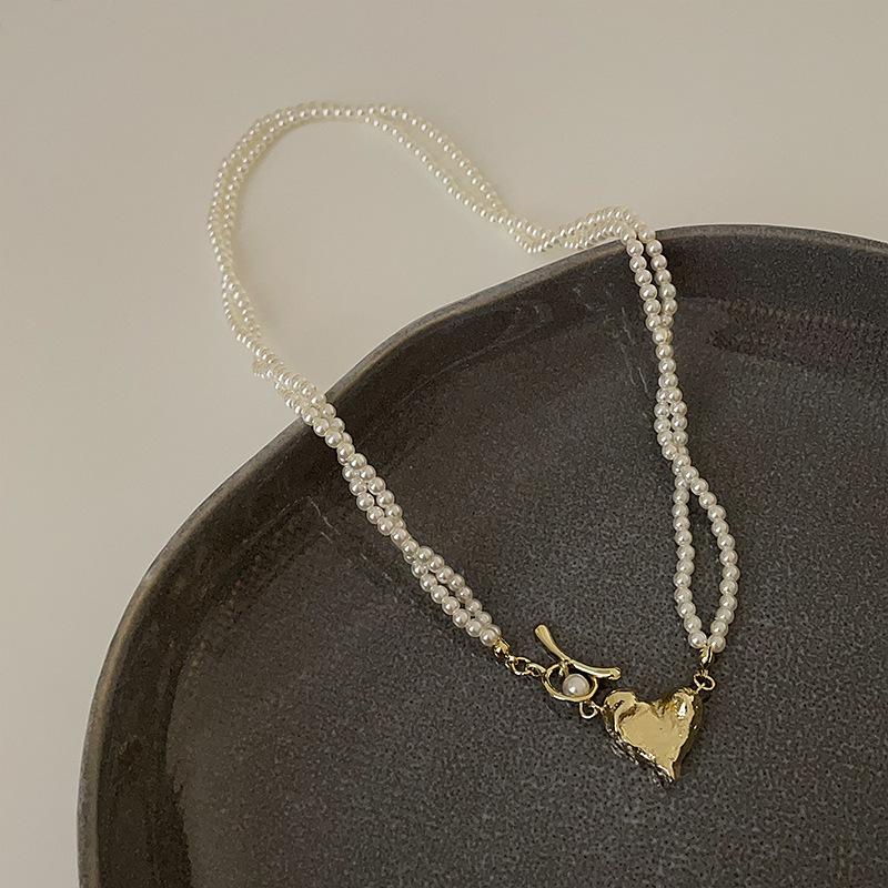 

Необычная металлическая подвеска Love, двухслойное жемчужное ожерелье для женщин, легкая роскошная элегантная универсальная цепочка на шею, цепочка на ключицу