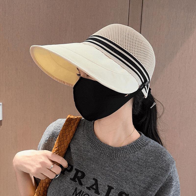 Women's Color Block Breathable Sun Protection Hat with Removable Mask for Summer