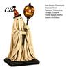 Decorazione Fantasma in Tessuto Shabby Statuetta Vintage con Scettro Zucca Luminoso, Ornamento di Halloween Luce LED Ambra Calda Luce, Resina Illuminata per Interni