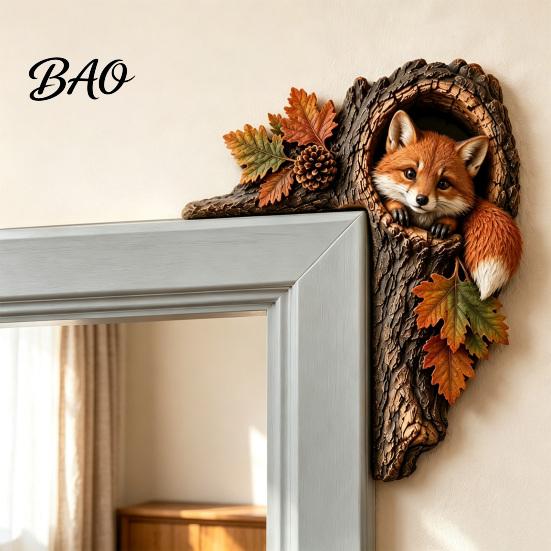 Rustic Tree Hole Wall Art Chipmunk Hollow Door Topper, Woodland Animal Frame Decoration, 3D Wood Cute Forest Creature Sculpture Corner for Farmhouse