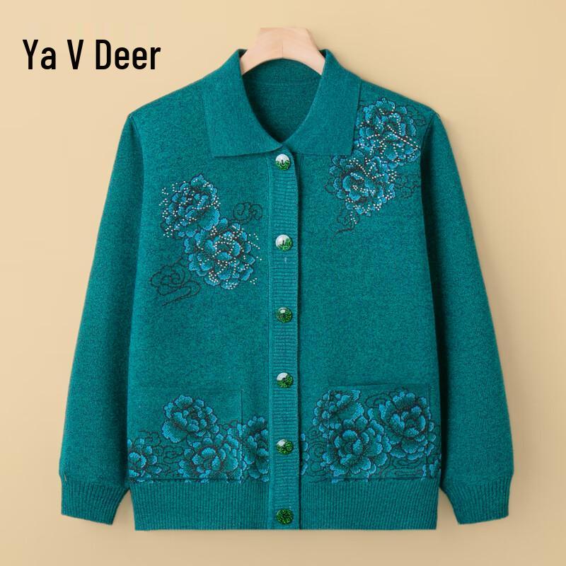 

Yalu Women s Mid-Aged Flip-Collar Knit Cardigan One Size