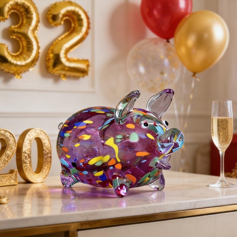 Glass Pig Miniature Sculpture Chinese Zodiacs Animal Figurine Collectible Ornament for Home Office Desktop Decoration