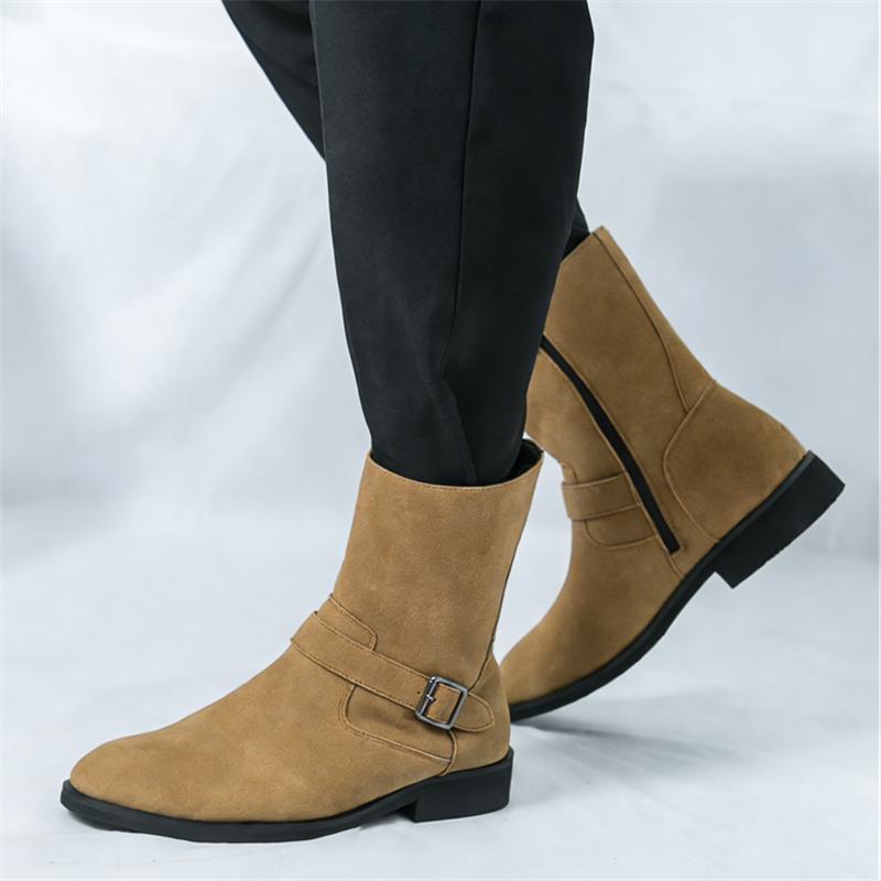 Winter Fashion New Pointed Suede Leather Chelsea Ankle Boots for Men Designer Casual Luxury Brand High-top Shoes Zapatos Hombre